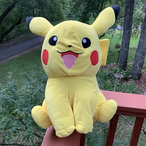 Pokemon Pikachu Plush 18" Tall Toy Stuffed Animal Red Cheeks Tongue Out Yellow - Picture 1 of 14